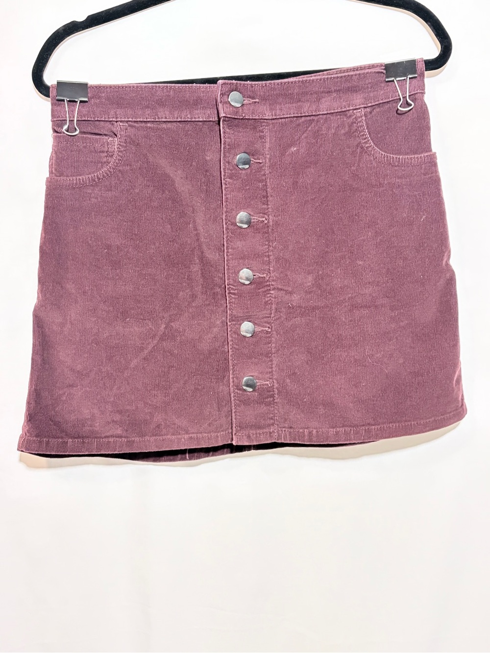 Express Women’s Corduroy Mini Skirt Size 6 Plum Button Front